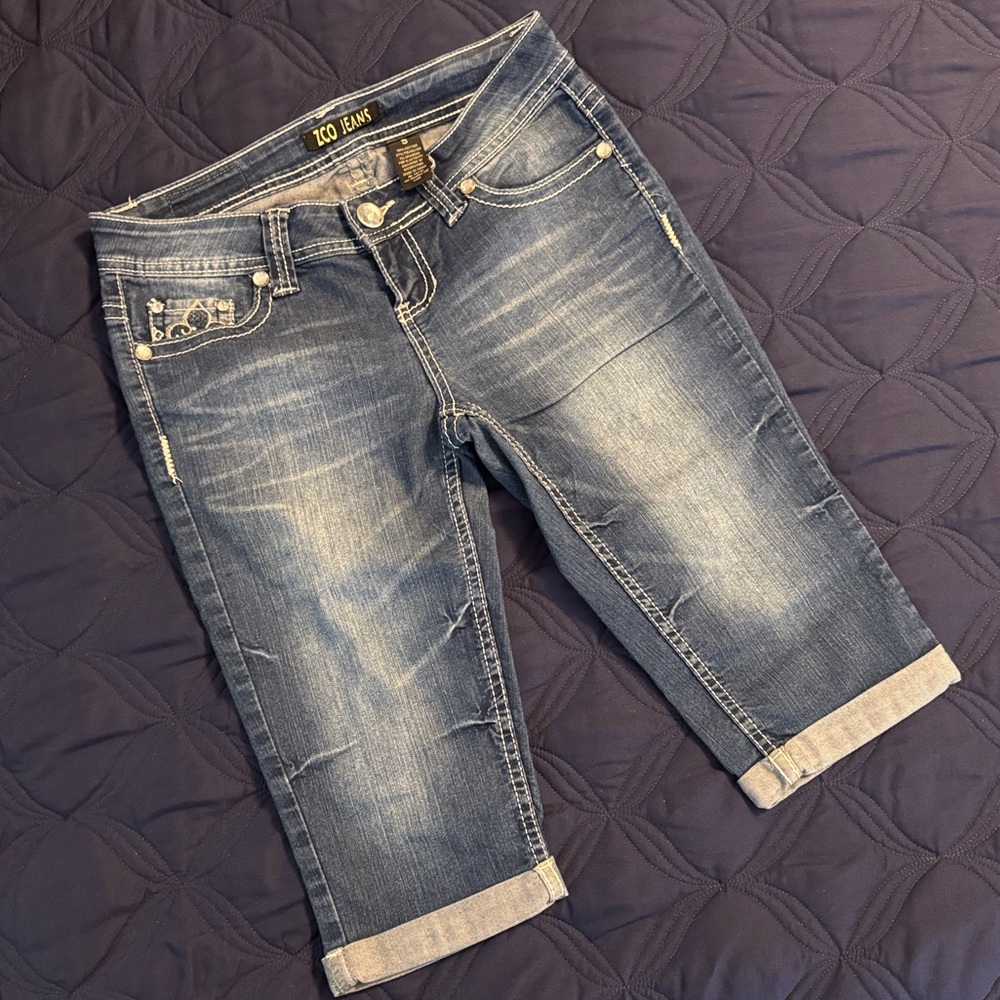 Embroidered Blue Jean Shorts